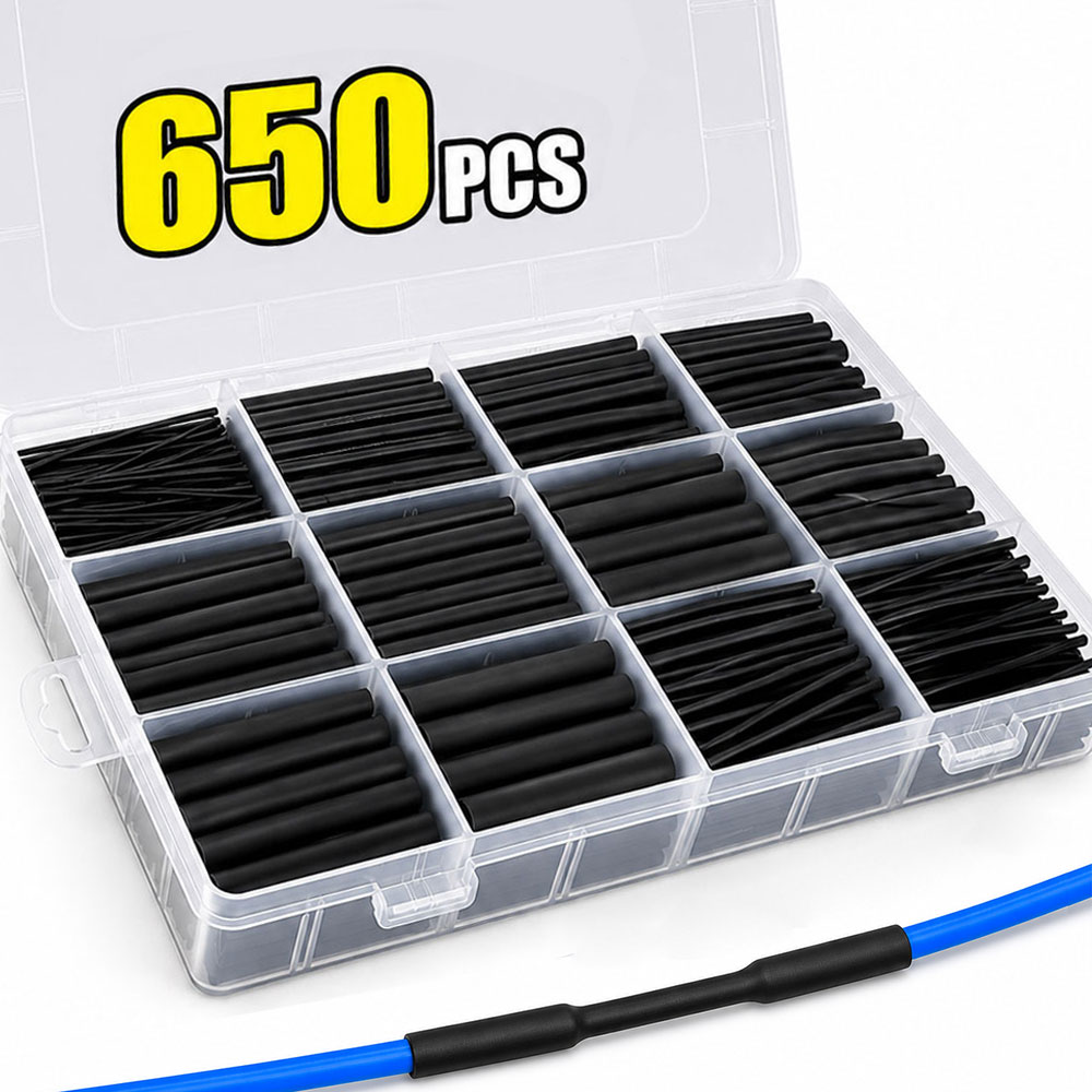Sleeved Cable Kit - 650PCS Heat Shrink Tubing Kit Black