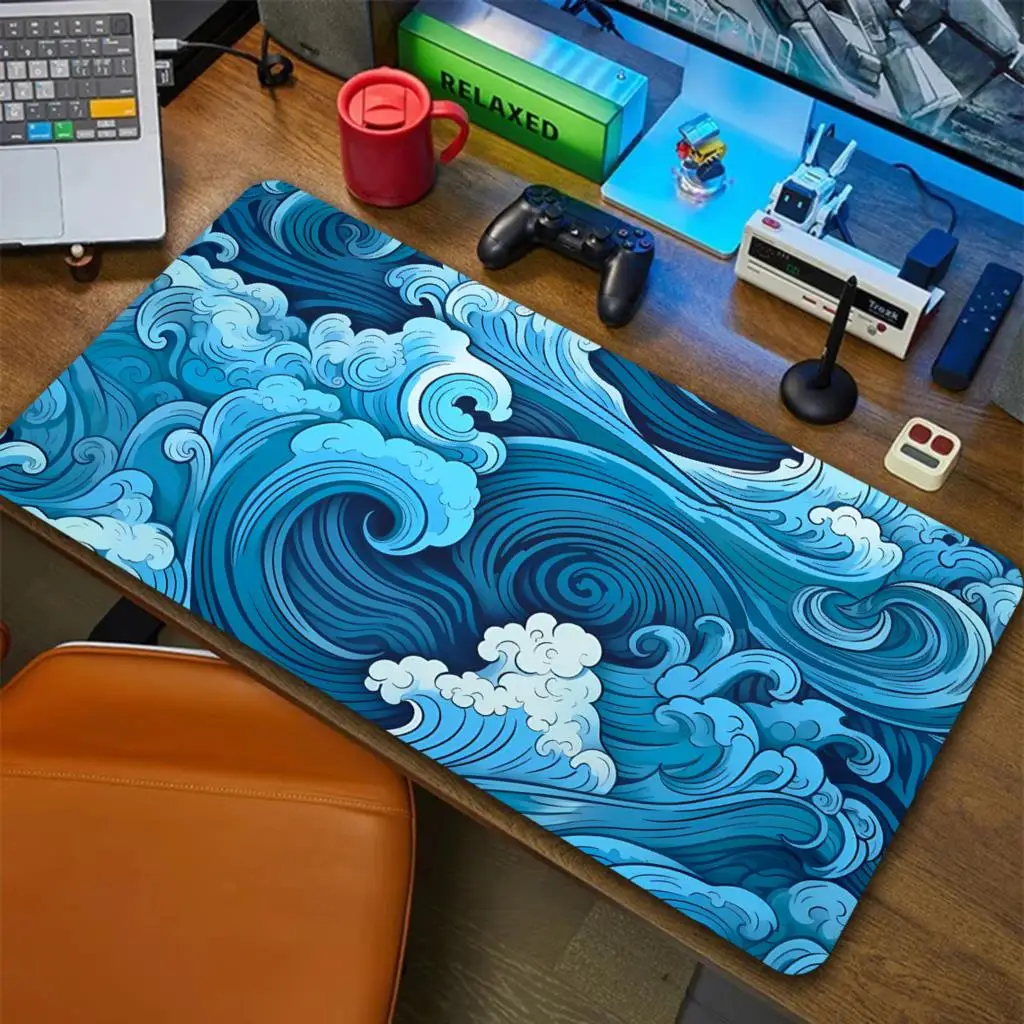 Gaming Accessories For Table - Japanese Blue Waves Mouse Pad Desk