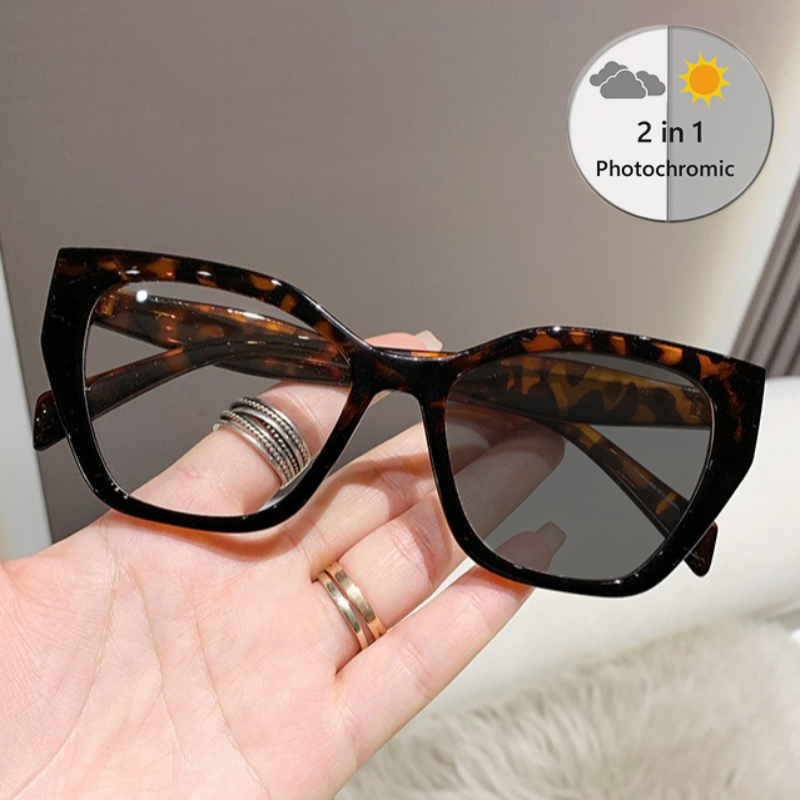 Gaming Glasses Tinted - Retro Cat-Eye Photochromic Glasses Trendy Color-Blocking