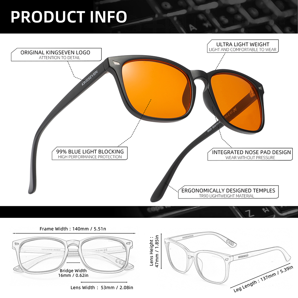 KINGSEVEN Brand Men Women Blue - Gaming Glasses Tinted 评论和价格