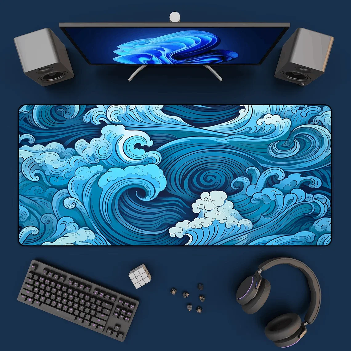 Japanese Blue Waves Mouse Pad  - Gaming Accessories For Table 评论和价格