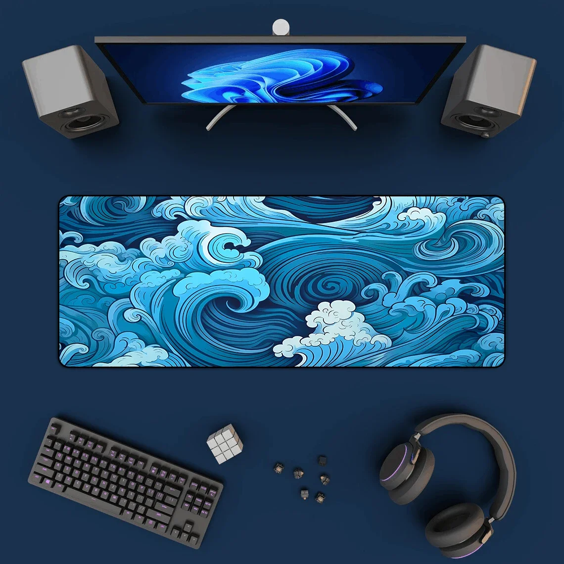 Japanese Blue Waves Mouse Pad  - Gaming Accessories For Table 评论和价格
